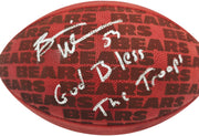 Brian Urlacher Autographed Chicago Bears Official NFL Leather Chicago Bears Logo Football "God Bless The Troops" Beckett BAS Witness Stock #265848