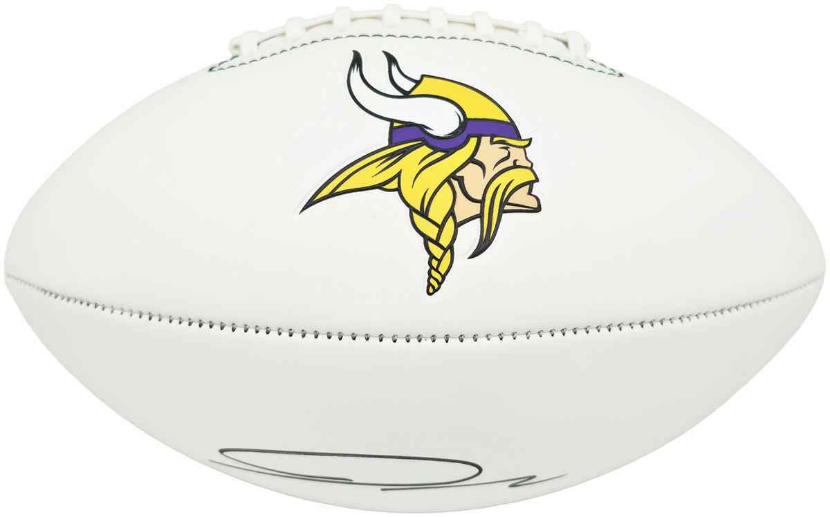 Jordan Addison Autographed Minnesota Vikings White Logo Football Beckett BAS QR Stock #265861