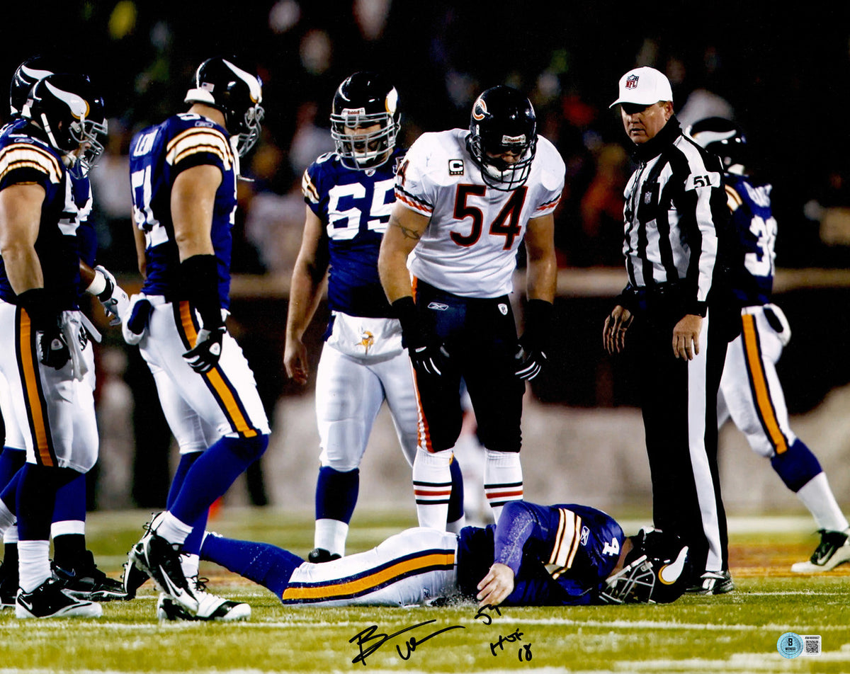 Brian Urlacher Autographed 16x20 Photo Chicago Bears "HOF 18" Beckett BAS Witness Stock #265850