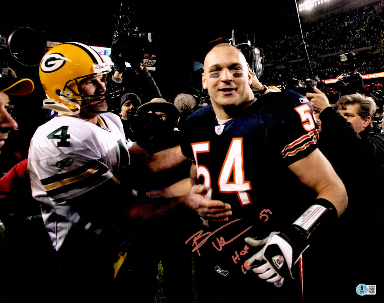 Brian Urlacher Autographed 16x20 Photo Chicago Bears "HOF 18" Beckett BAS Witness Stock #265851