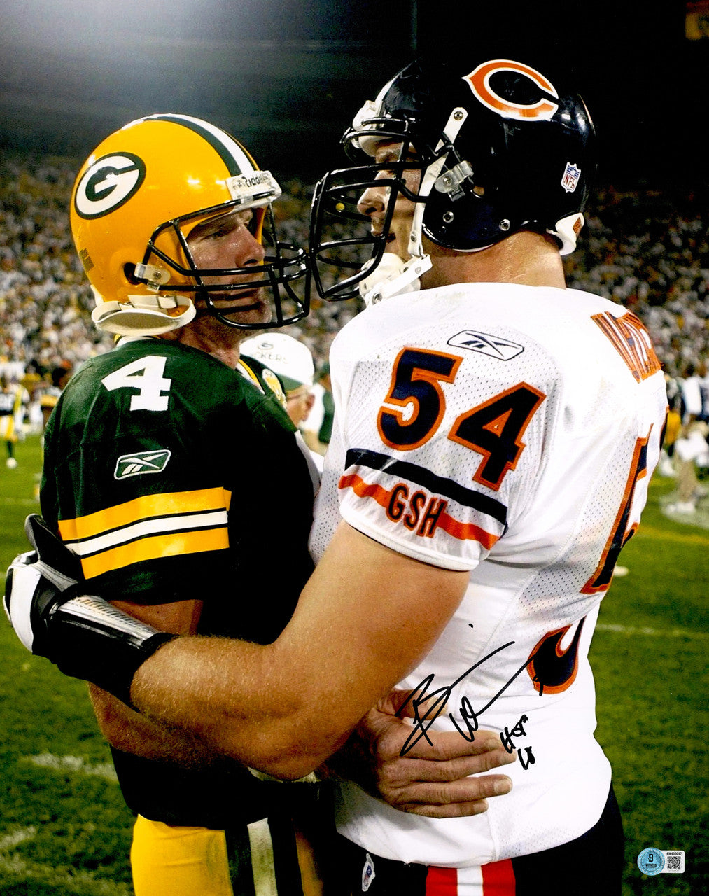 Brian Urlacher Autographed 16x20 Photo Chicago Bears "HOF 18" Beckett BAS Witness Stock #265852