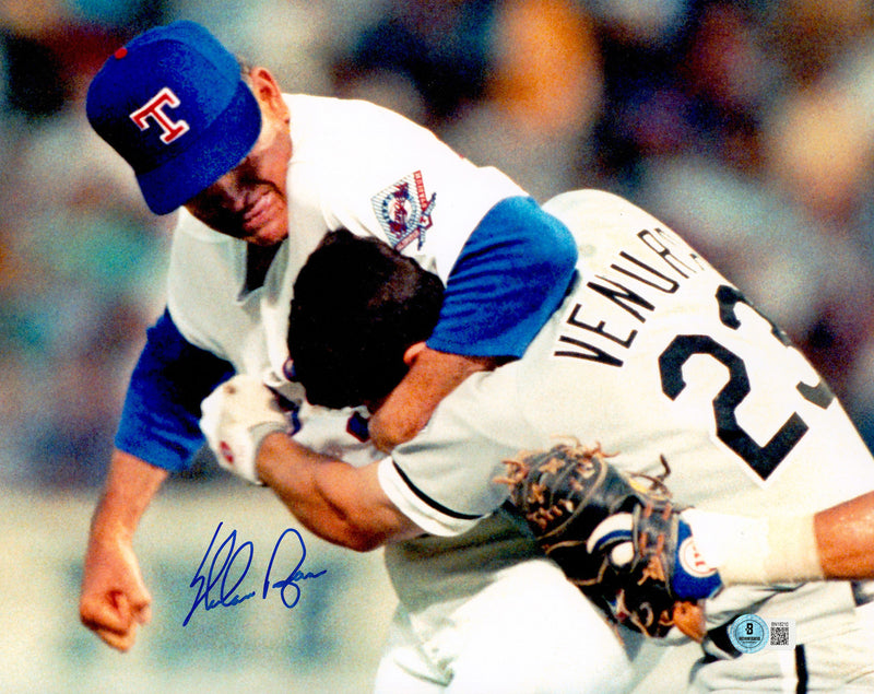Nolan Ryan Autographed 11x14 Photo Texas Rangers Fight vs. Robin Ventura Beckett BAS QR Stock #265787