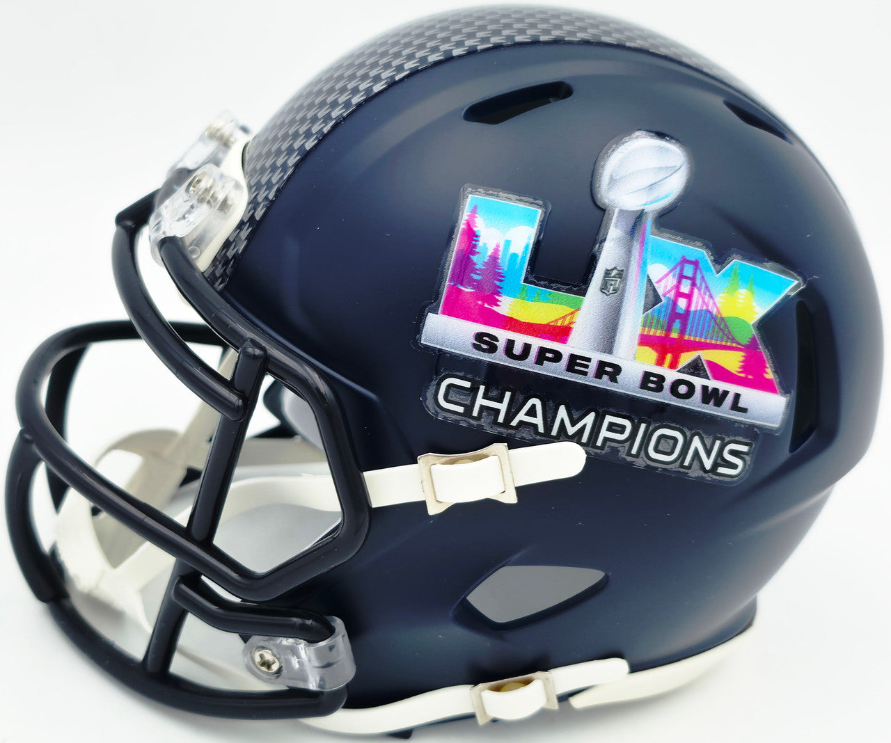 Uchenna Nwosu Autographed Seattle Seahawks Blue Super Bowl LX Champions Logo Speed Mini Helmet MCS Holo Stock #265544