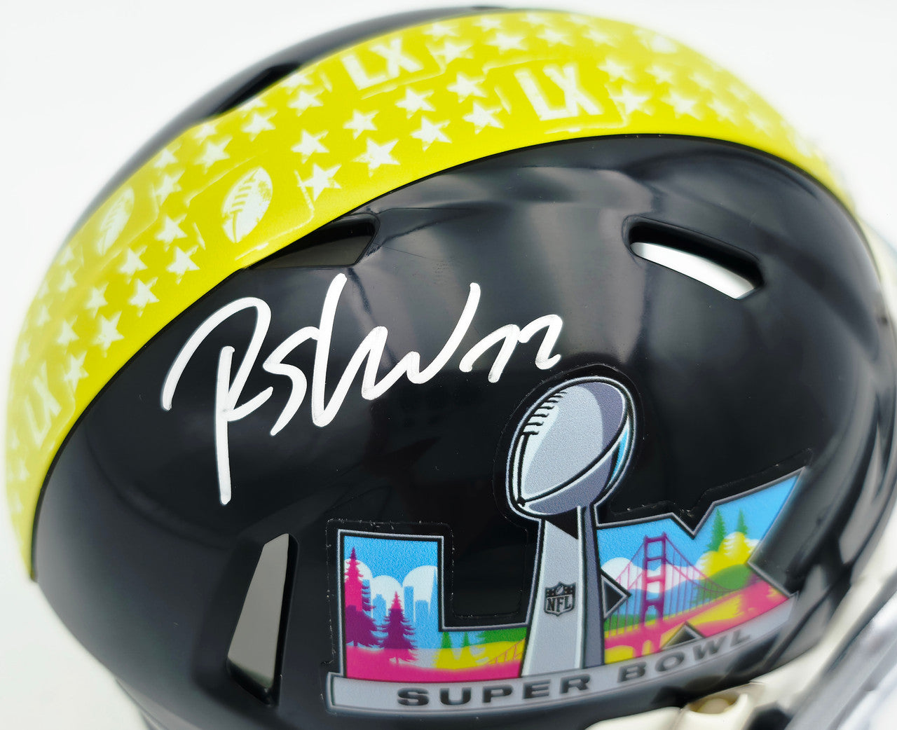 Rashid Shaheed Autographed Seattle Seahawks Black Super Bowl LX Logo Speed Mini Helmet MCS Holo Stock #265568