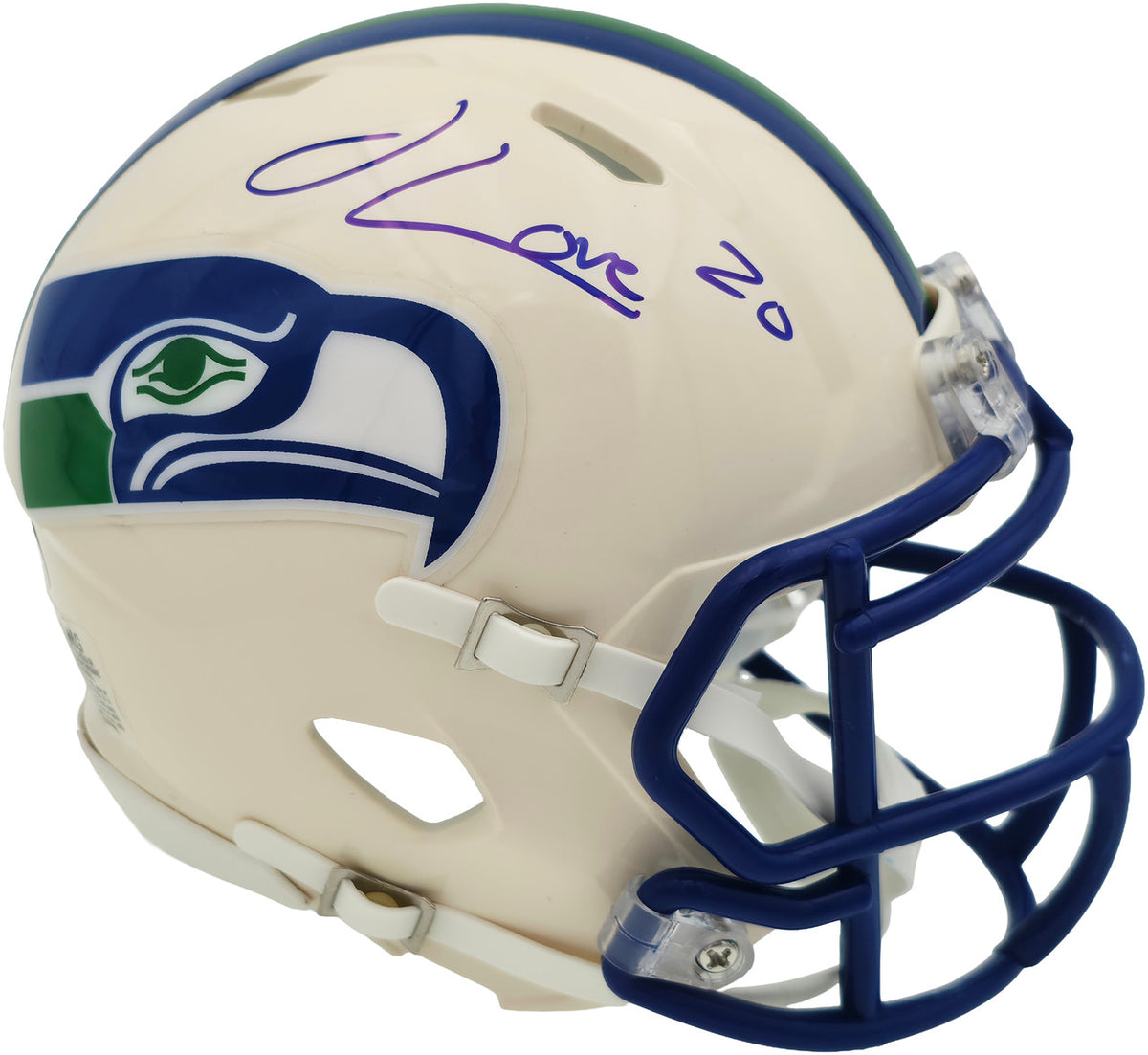 Julian Love Autographed Seattle Seahawks Cream Retro Speed Mini Helmet MCS Holo Stock #265583