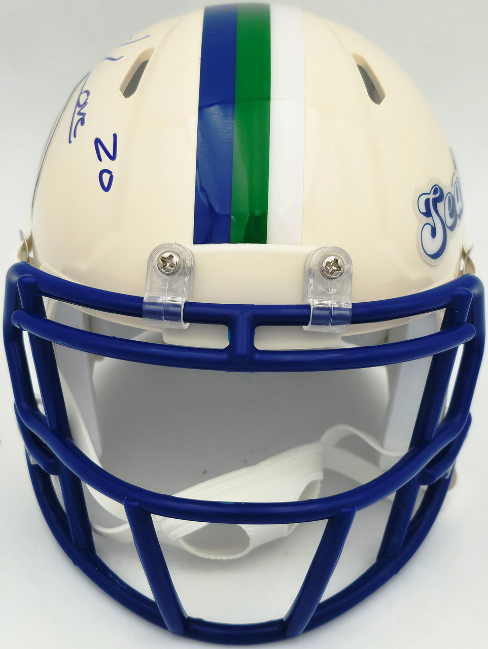 Julian Love Autographed Seattle Seahawks Cream Retro Speed Mini Helmet MCS Holo Stock #265583