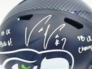 Uchenna Nwosu Autographed Seattle Seahawks Blue Full Size Super Bowl LX Champions Logo Speed Replica Helmet "SB LX Pick 6, SB LX Champs!" MCS Holo Stock #265543