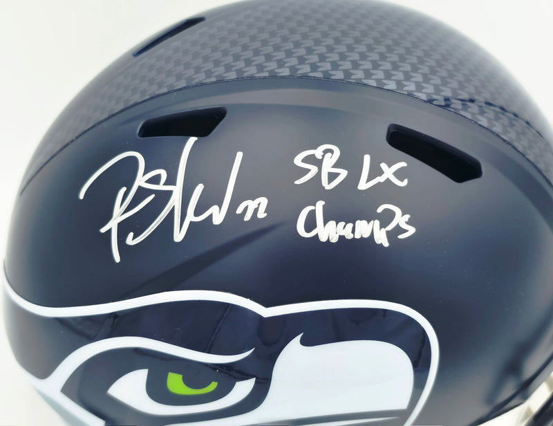 Rashid Shaheed Autographed Seattle Seahawks Blue Full Size Super Bowl LX Champions Logo Speed Replica Helmet "SB LX Champs" MCS Holo Stock #265551
