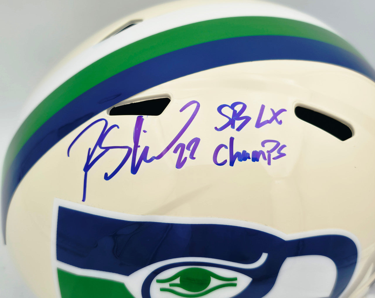 Rashid Shaheed Autographed Seattle Seahawks Cream Retro Full Size Speed Replica Helmet "SB LX Champs" MCS Holo Stock #265552