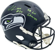 Julian Love Autographed Seattle Seahawks Blue Full Size Super Bowl LX Champions Logo Speed Replica Helmet "SB LX Champs" MCS Holo Stock #265575