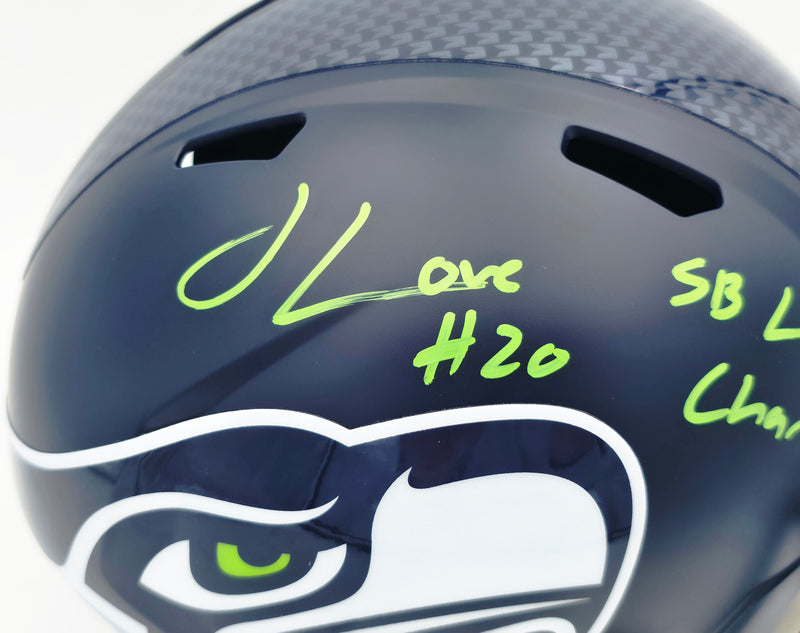 Julian Love Autographed Seattle Seahawks Blue Full Size Super Bowl LX Champions Logo Speed Replica Helmet "SB LX Champs" MCS Holo Stock #265575