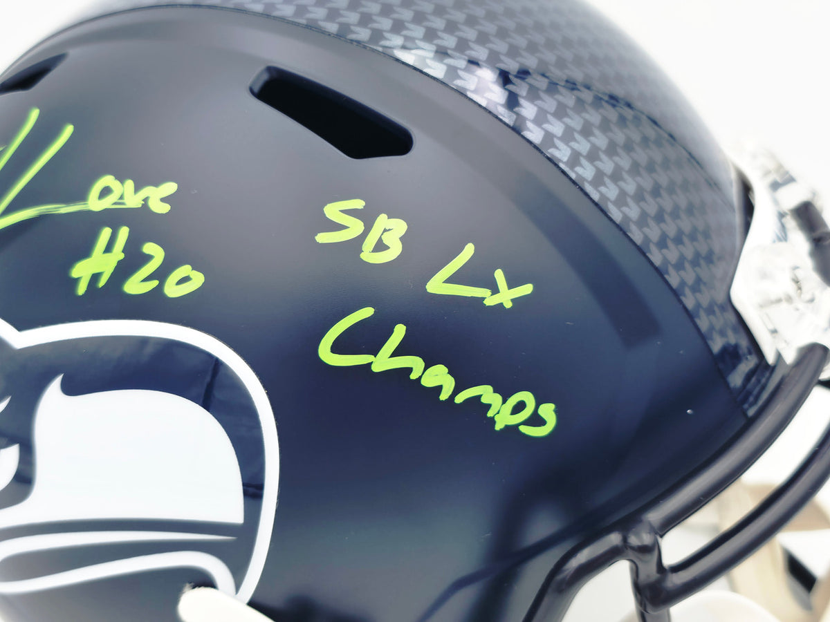 Julian Love Autographed Seattle Seahawks Blue Full Size Super Bowl LX Champions Logo Speed Replica Helmet "SB LX Champs" MCS Holo Stock #265575