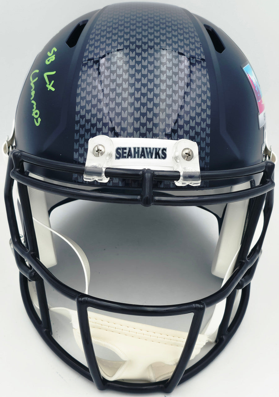 Julian Love Autographed Seattle Seahawks Blue Full Size Super Bowl LX Champions Logo Speed Replica Helmet "SB LX Champs" MCS Holo Stock #265575