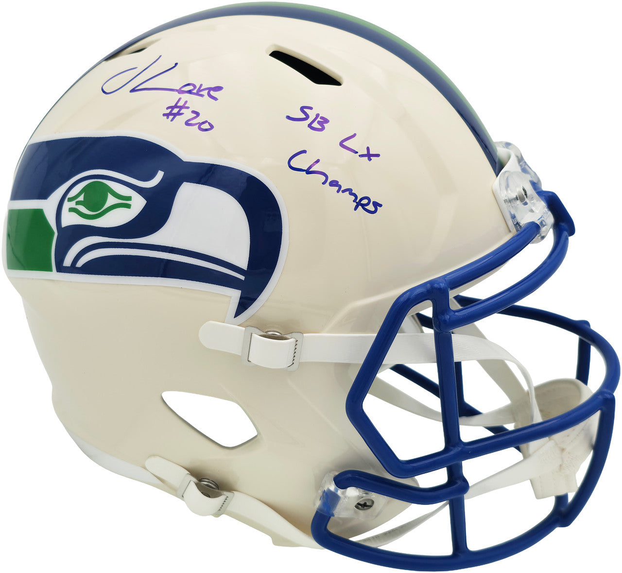 Julian Love Autographed Seattle Seahawks Cream Retro Full Size Speed Replica Helmet "SB LX Champs" MCS Holo Stock #265576