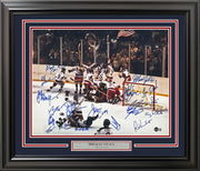 1980 Team USA Miracle on Ice Autographed Framed 16x20 Photo With 19 Signatures Beckett BAS Witness Stock #262545