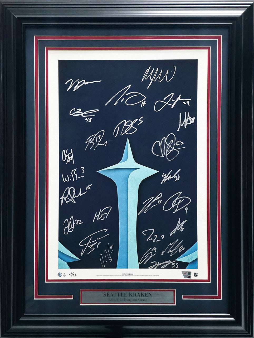 2021-22 Seattle Kraken Inaugural Team Autographed Fanatics Framed Lithograph #/32 With 25 Signatures Fanatics Holo Stock #262548