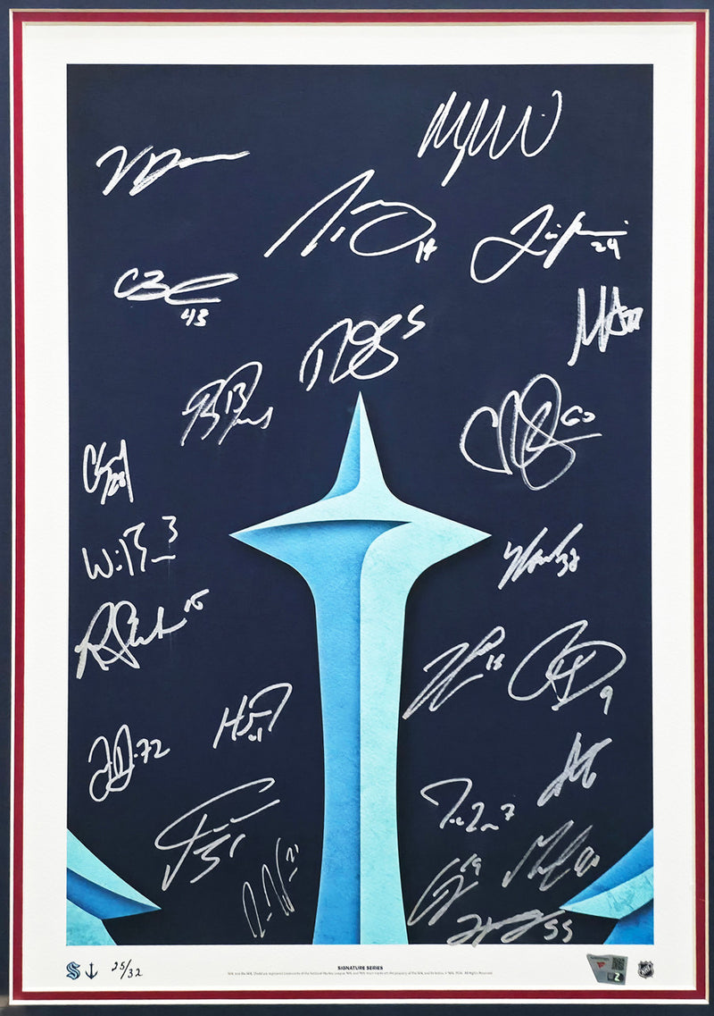 2021-22 Seattle Kraken Inaugural Team Autographed Fanatics Framed Lithograph #/32 With 25 Signatures Fanatics Holo Stock #262548