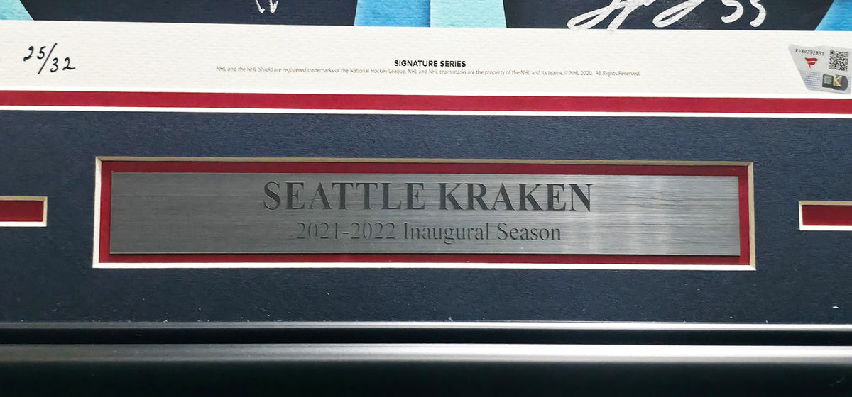 2021-22 Seattle Kraken Inaugural Team Autographed Fanatics Framed Lithograph #/32 With 25 Signatures Fanatics Holo Stock #262548
