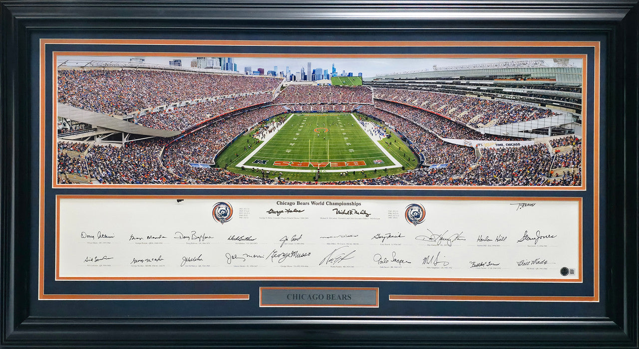 Chicago Bears Greats Autographed Framed Panoramic Photo With 20 Signatures Including Walter Payton Beckett BAS Stock #262546