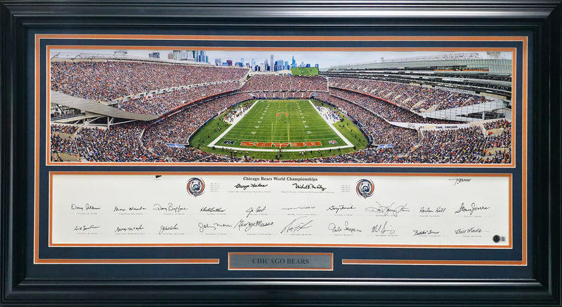 Chicago Bears Greats Autographed Framed Panoramic Photo With 20 Signatures Including Walter Payton Beckett BAS Stock #262546