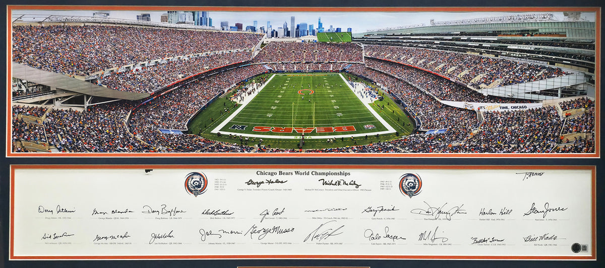 Chicago Bears Greats Autographed Framed Panoramic Photo With 20 Signatures Including Walter Payton Beckett BAS Stock #262546