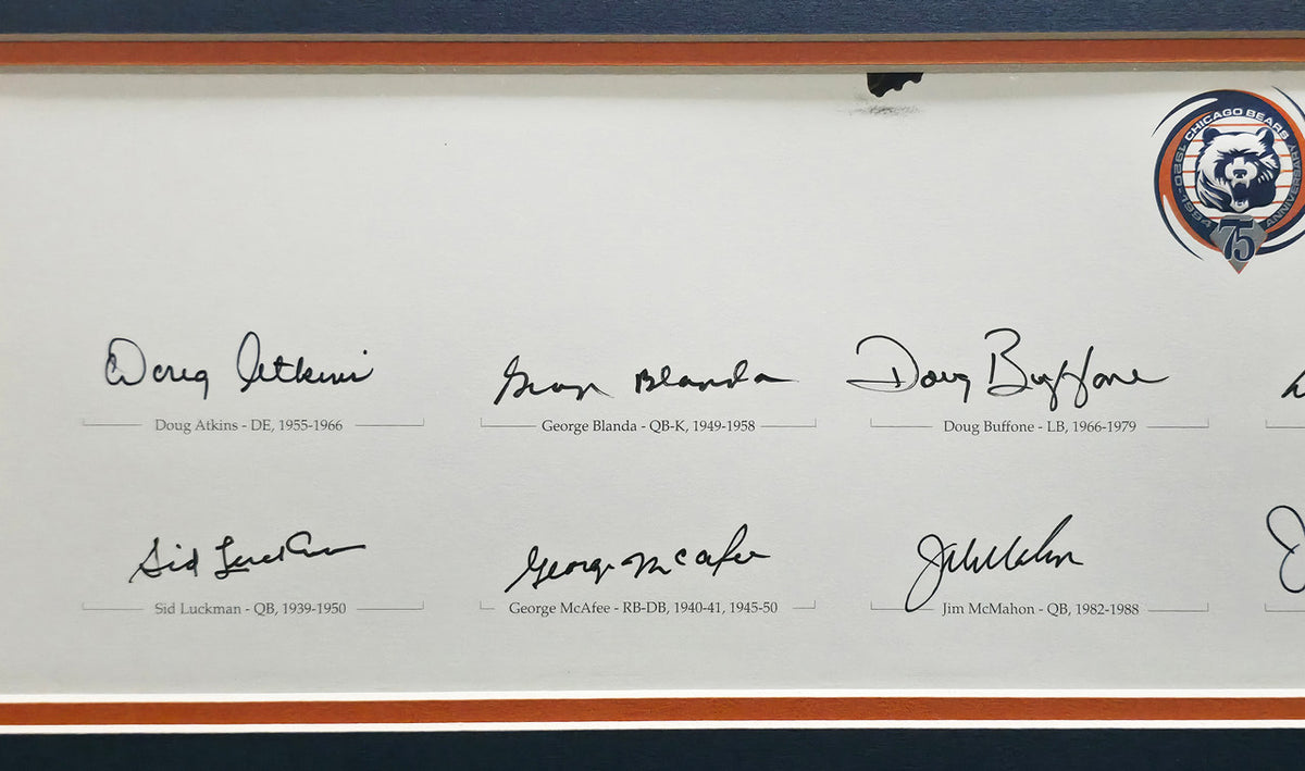 Chicago Bears Greats Autographed Framed Panoramic Photo With 20 Signatures Including Walter Payton Beckett BAS Stock #262546