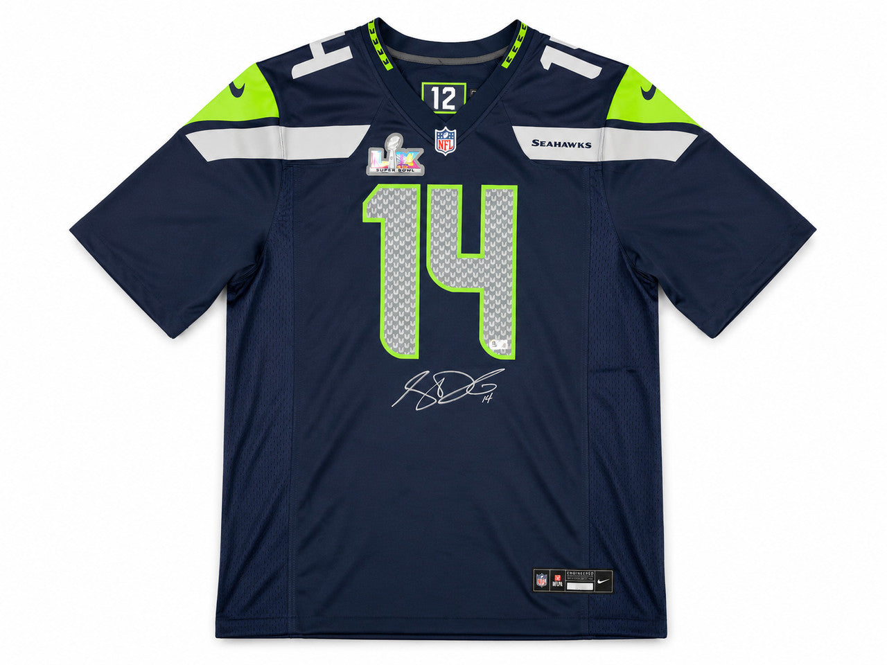 Seattle Seahawks Sam Darnold Autographed Blue Nike Super Bowl LX Patch Jersey Size XXL Beckett BAS Witness Stock #265420