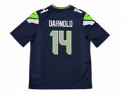 Seattle Seahawks Sam Darnold Autographed Blue Nike Super Bowl LX Patch Jersey Size XL Beckett BAS Witness Stock #265419