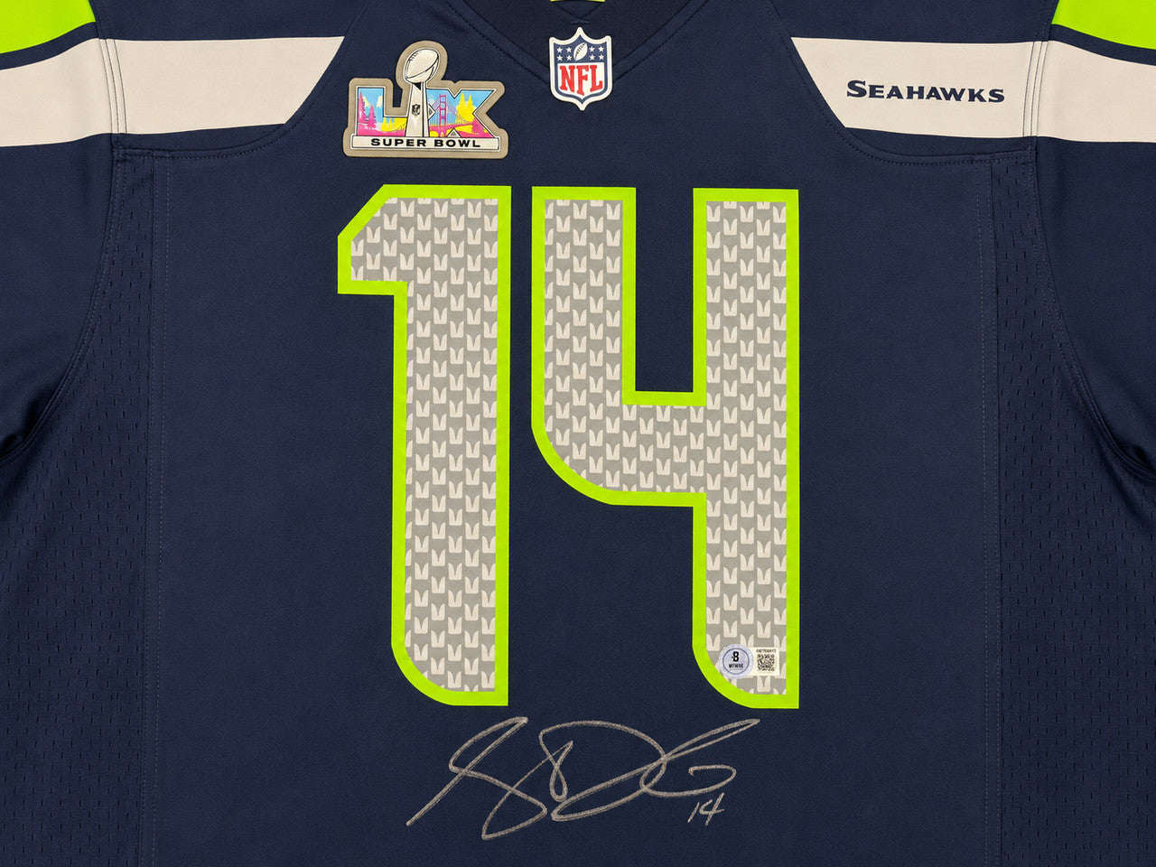 Seattle Seahawks Sam Darnold Autographed Blue Nike Super Bowl LX Patch Jersey Size XL Beckett BAS Witness Stock #265419