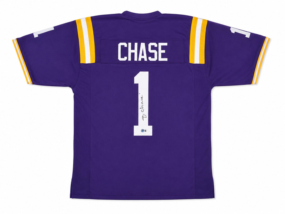 LSU Tigers Ja'Marr Chase Autographed Purple Jersey Beckett BAS QR Stock #263337