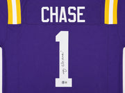 LSU Tigers Ja'Marr Chase Autographed Purple Jersey Beckett BAS QR Stock #263337