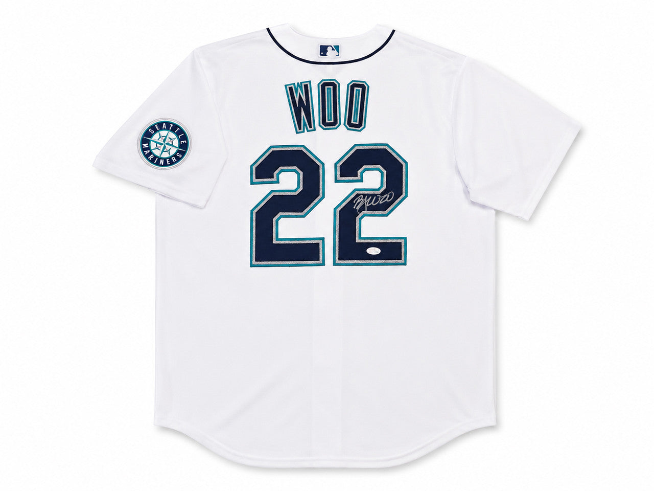 Seattle Mariners Bryan Woo Autographed White Nike Jersey Size L JSA Witness Stock #265416
