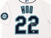 Seattle Mariners Bryan Woo Autographed White Nike Jersey Size L JSA Witness Stock #265416