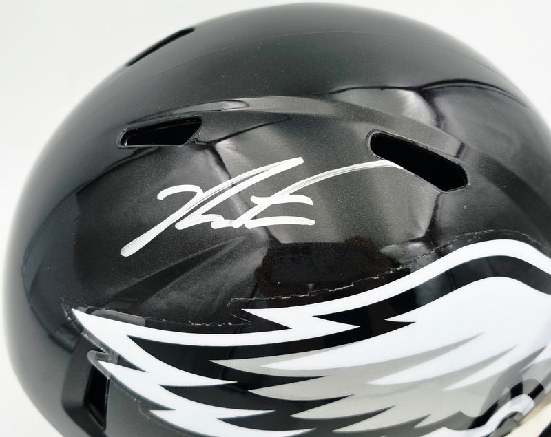 Jalen Carter Autographed Philadelphia Eagles Black 2022 Alternate Full Size Speed Replica Helmet JSA Witness Stock #266079