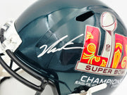 Jalen Carter Autographed Philadelphia Eagles Green Full Size Super Bowl LIX Champions Logo Speed Replica Helmet JSA Witness Stock #266080