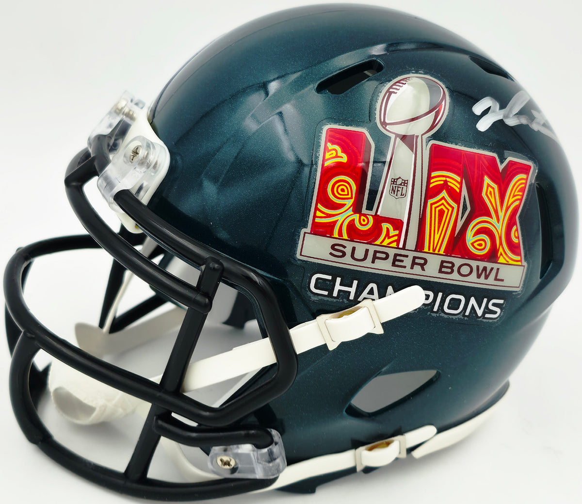 Jalen Carter Autographed Philadelphia Eagles Green Super Bowl LIX Champions Logo Speed Mini Helmet JSA Witness Stock #266082