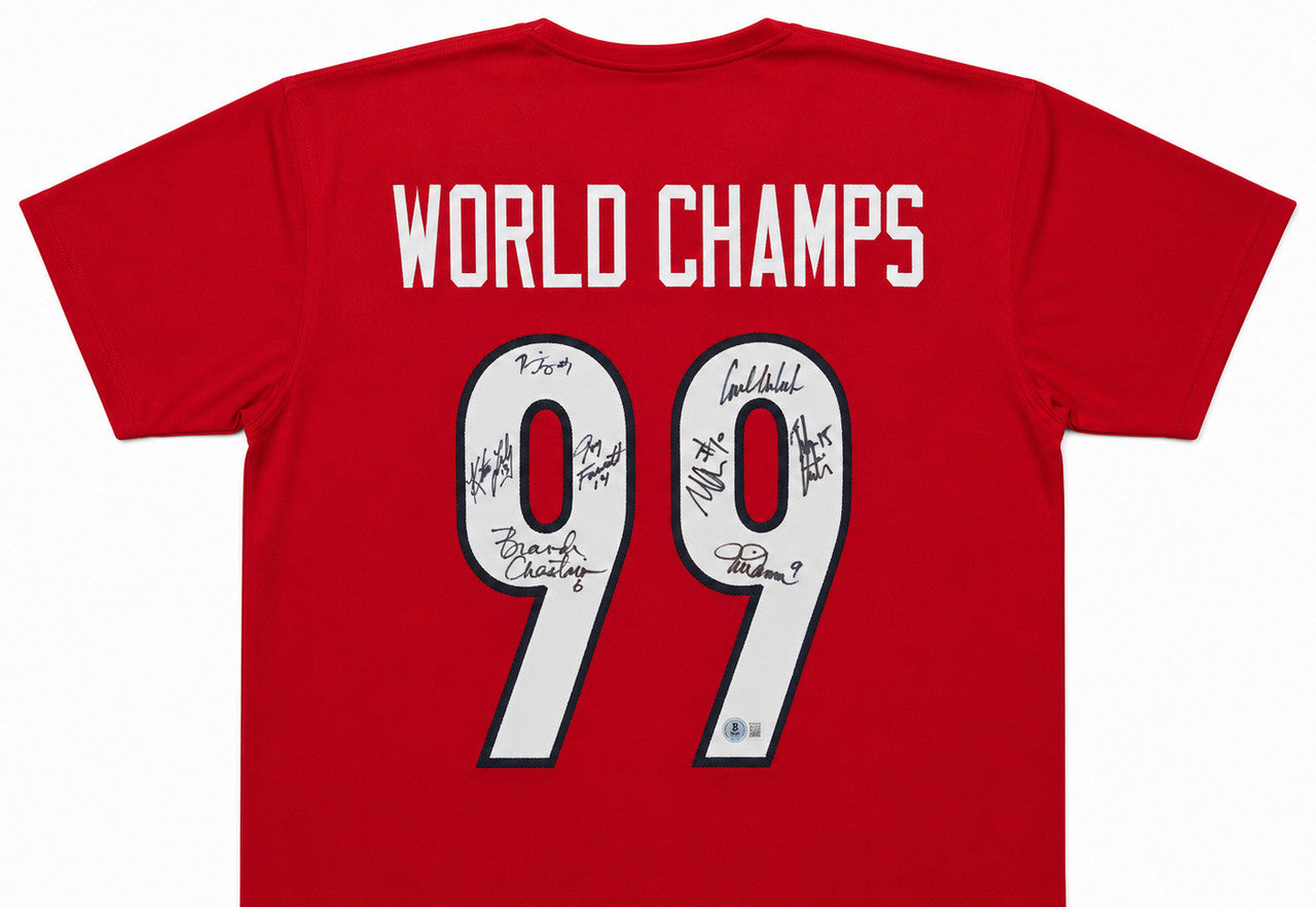Team USA 1999 Women's World Cup Champions Autographed Black Jersey With 8 Signatures Including Hamm & Chastain Beckett BAS Witness Stock #266278