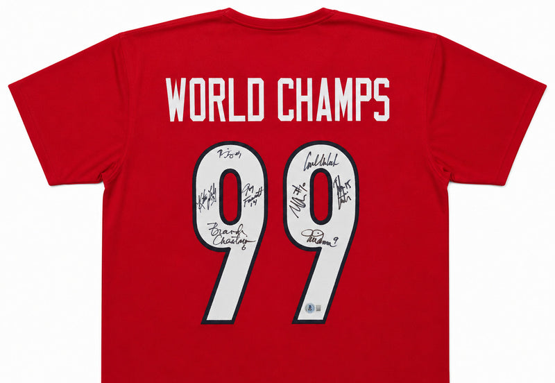 Team USA 1999 Women's World Cup Champions Autographed Black Jersey With 8 Signatures Including Hamm & Chastain Beckett BAS Witness Stock #266278