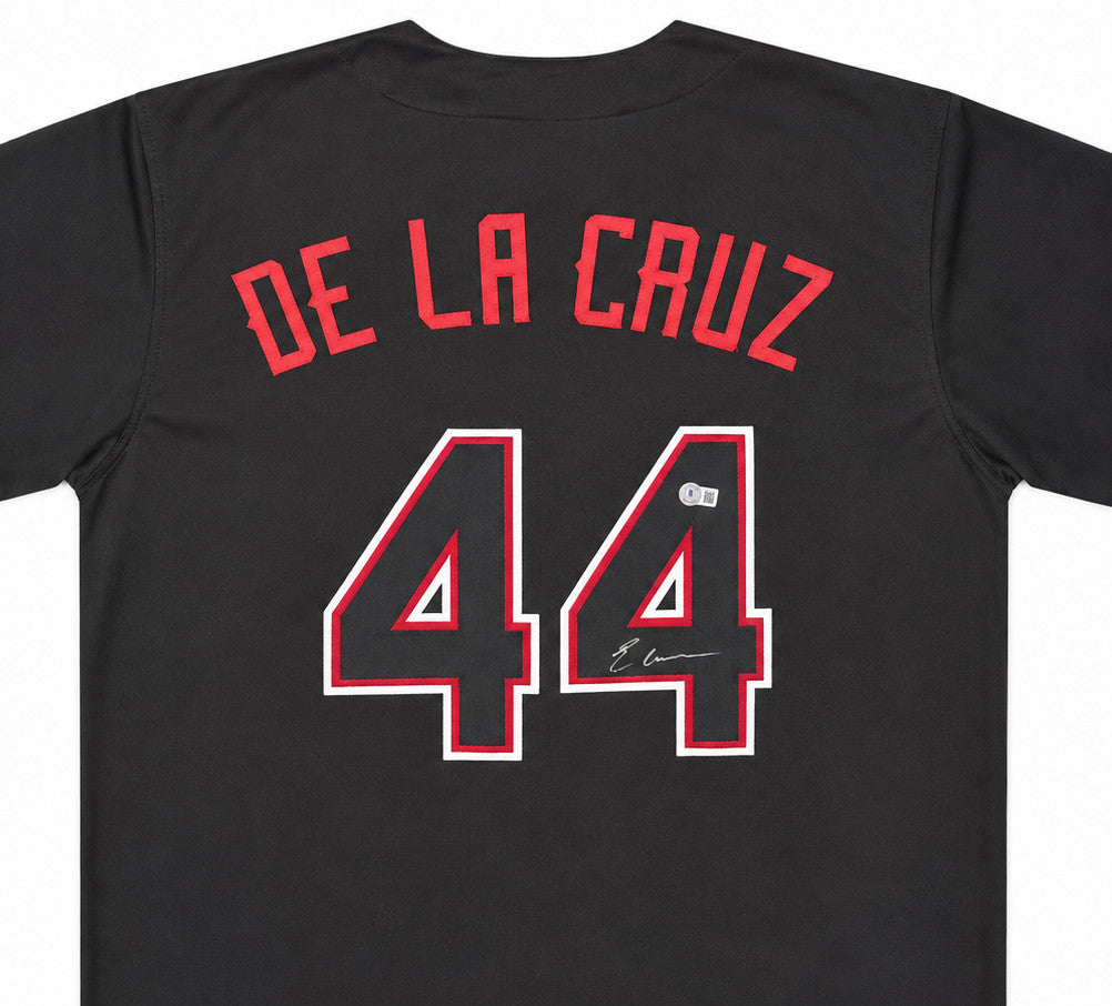 Cincinnati Reds Elly De La Cruz Autographed Black Jersey Beckett BAS Witness Stock #266276