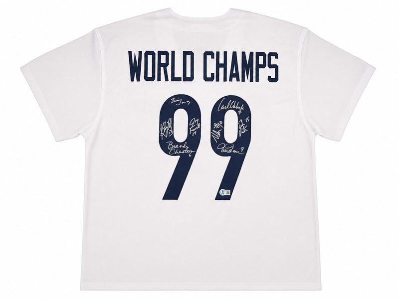 Team USA 1999 Women's World Cup Champions Autographed White Jersey With 8 Signatures Including Hamm & Chastain Beckett BAS Witness Stock #266279