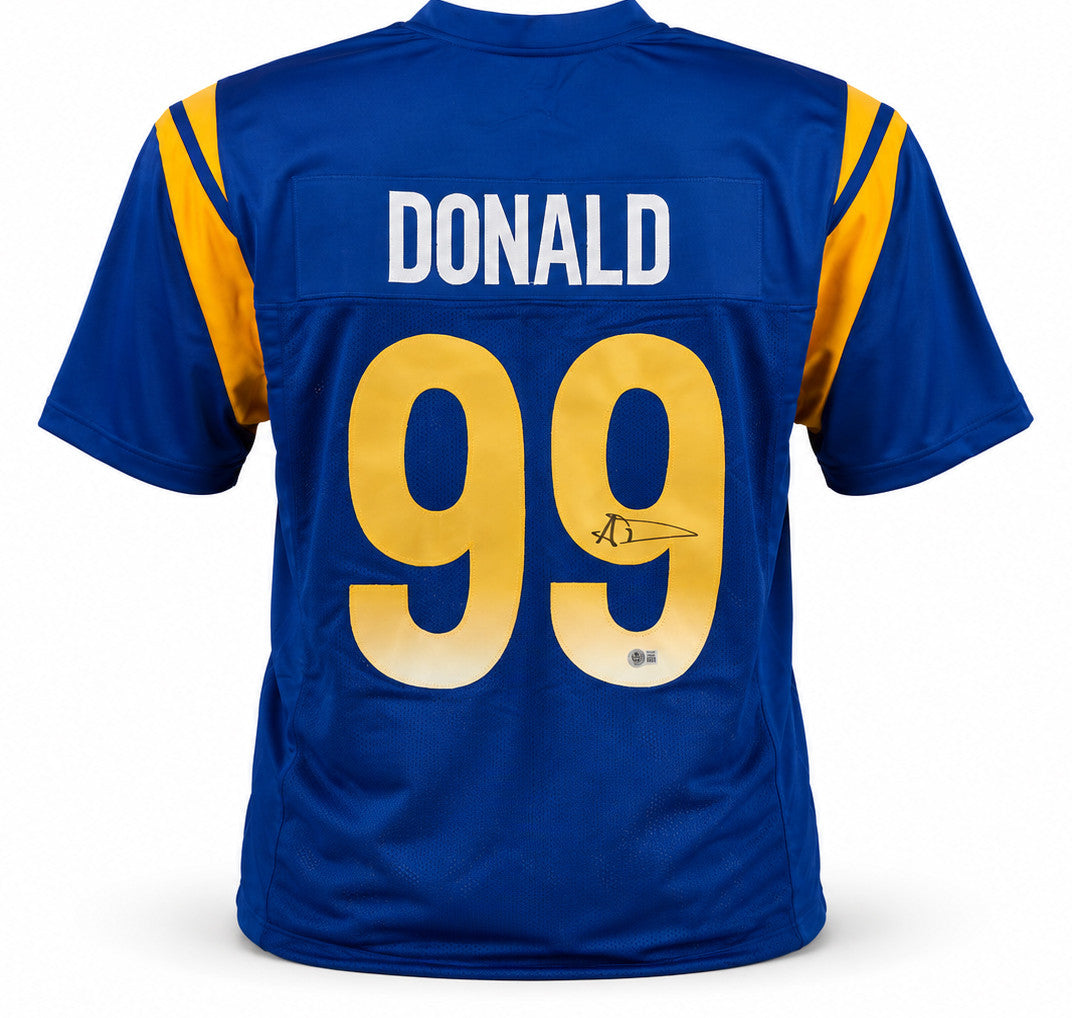 Los Angeles Rams Aaron Donald Autographed Blue Jersey Beckett BAS Witness Stock #267075