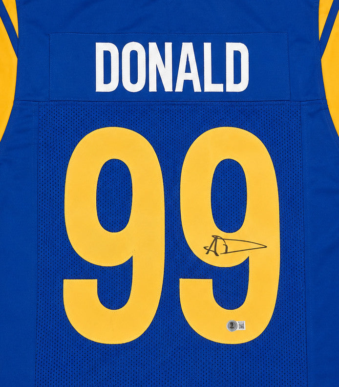 Los Angeles Rams Aaron Donald Autographed Blue Jersey Beckett BAS Witness Stock #267075