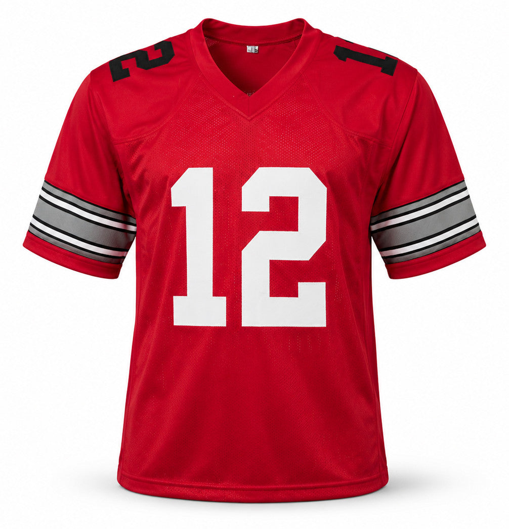 Ohio State Buckeyes Cardale Jones Autographed Red Jersey JSA Stock #267061