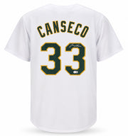 Oakland A's Jose Canseco Autographed White Jersey Beckett BAS Witness Stock #267072