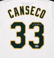 Oakland A's Jose Canseco Autographed White Jersey Beckett BAS Witness Stock #267072