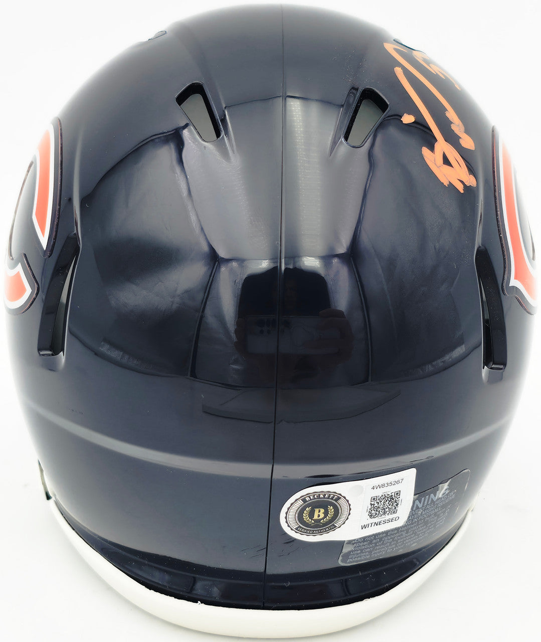 Brian Urlacher Autographed Chicago Bears Blue Speed Mini Helmet "Bear Down" Beckett BAS Witness Stock #267313