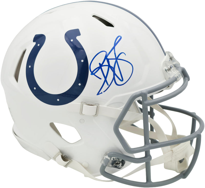 Reggie Wayne Autographed Indianapolis Colts White 2020 Alternate Full Size Speed Authentic Helmet Beckett BAS Witness Stock #267307