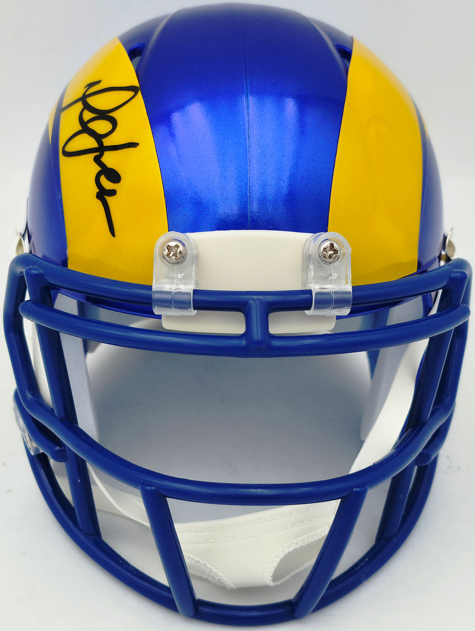 Marshall Faulk Autographed St. Louis Rams Blue Speed Mini Helmet JSA Witness Stock #267311