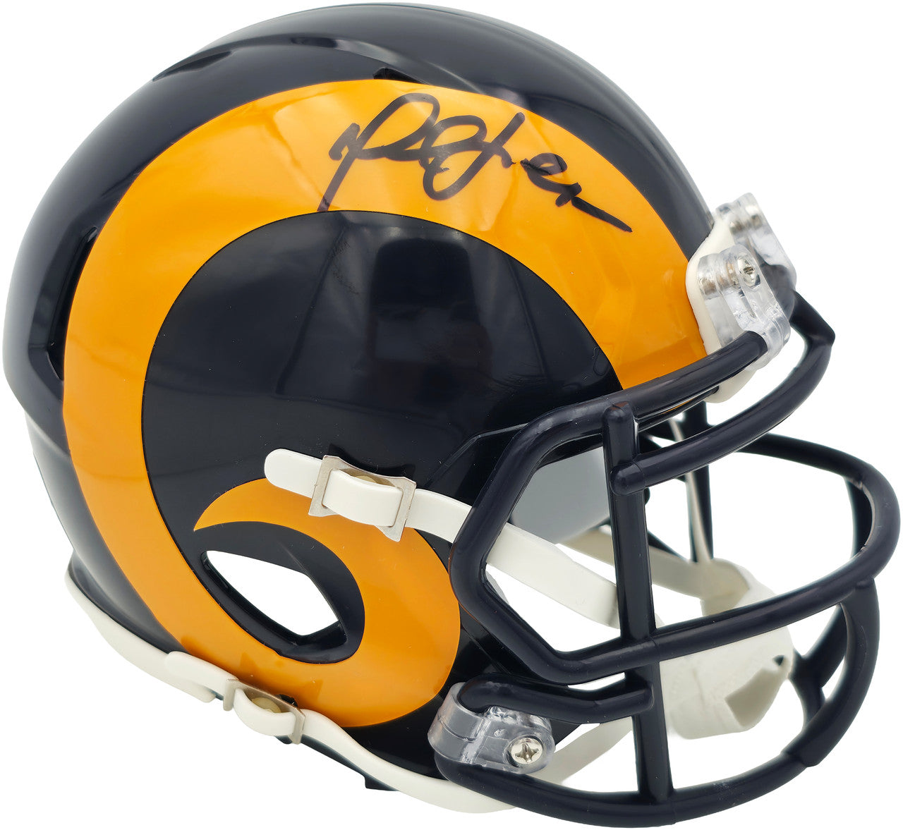 Marshall Faulk Autographed St. Louis Rams Blue 1981-99 Throwback Speed Mini Helmet JSA Witness Stock #267312