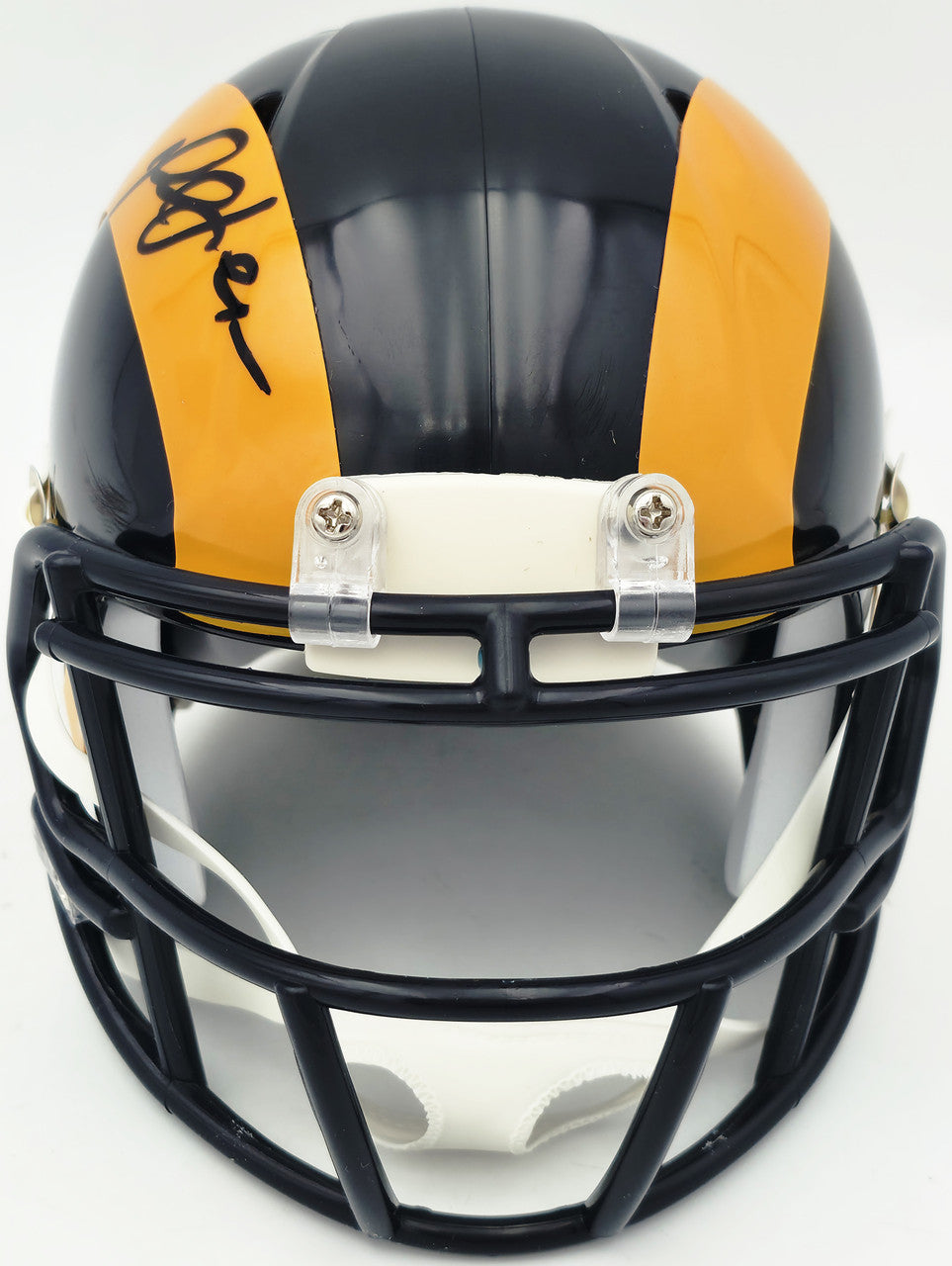 Marshall Faulk Autographed St. Louis Rams Blue 1981-99 Throwback Speed Mini Helmet JSA Witness Stock #267312